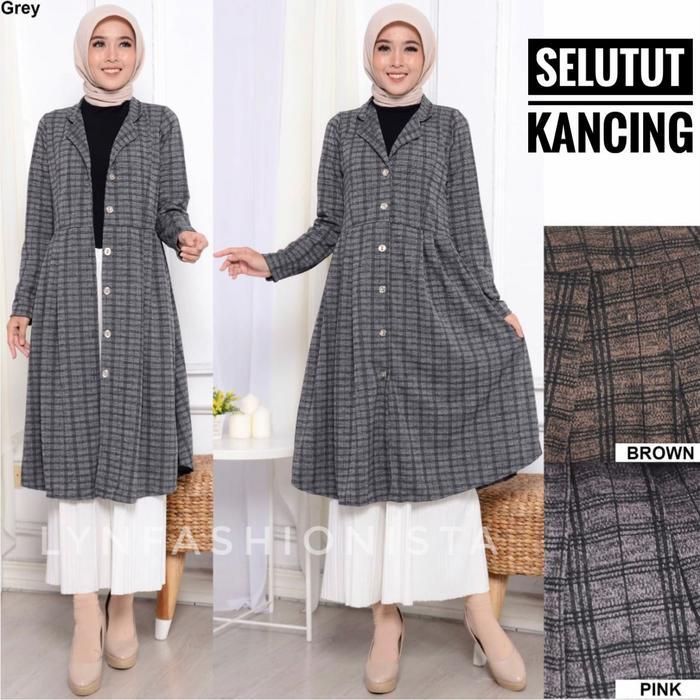 Long Cardigan Fashion Muslimah Motif Tartan Premium Tebal/Izora