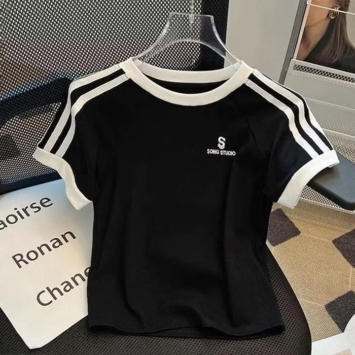 TERLENGKAP Crop top tee CHANA song studio rib baju remaja wanita Atasan