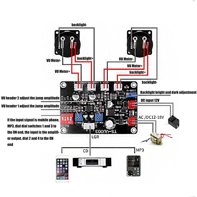-VU003 VU Meter Driver Board Adjust VU Meter Driver Panel Backlight High-Frequency Low-Pass Panel