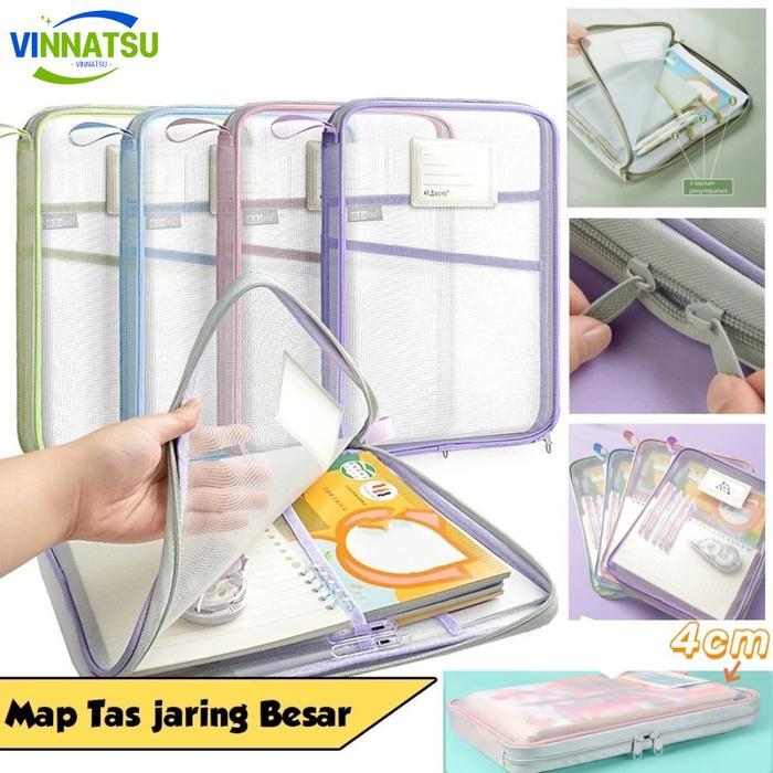 Document Bag Transparan 3 Lapis / Tas Folder Portabel Jaring Penyimpanan Kertas/file Holder Lucu/