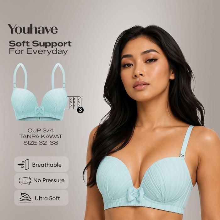 Sorella - Abrail Bh Bra Wanita 9204 Bahan Katun Poliester Cup 3/4 Busa Tipis Tanpa Kawat Adjustable