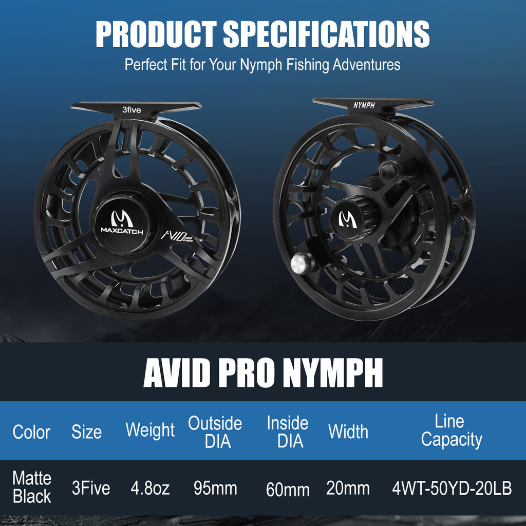 MAXCATCH AVID PRO Nymph Fly Reel Full Frame CNC-machined Large Arbor Fly Fishing Reel for Euro Nymph