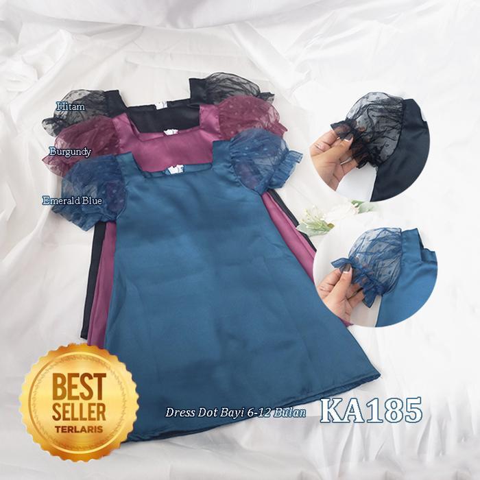 Gaun Bayi 6 sampai 12 Cewek Simple Elegan Dress Tile Dot Bayi Warna Hitam Burgundy Emerald Blue