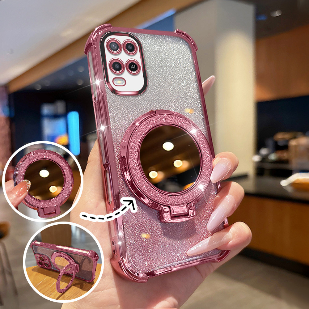 Casing HP Softcase Anti Jatuh Bening Glitter Magnetic Stand Cermin Untuk Case OPPO A54 2021 4G Murah