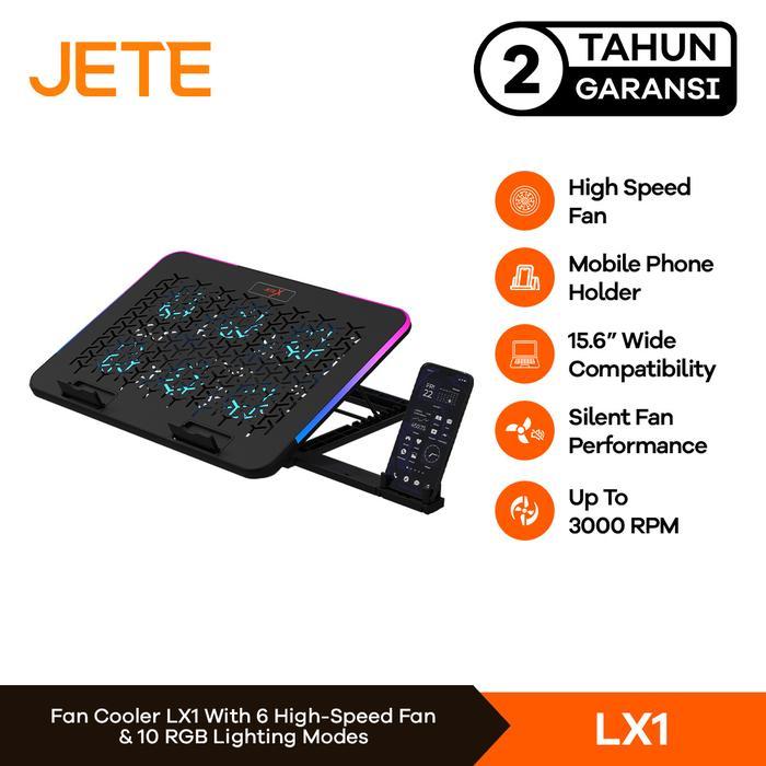 Premium Cooling Pad Jete Lx1 Pendingin Laptop Notebook Cooler Gaming Rgb Light With Phone Holder 6