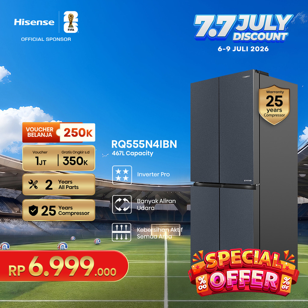Hisense Kulkas 4 Pintu - RQ555N4IBN - 468L Gross Capacity - Refrigerator