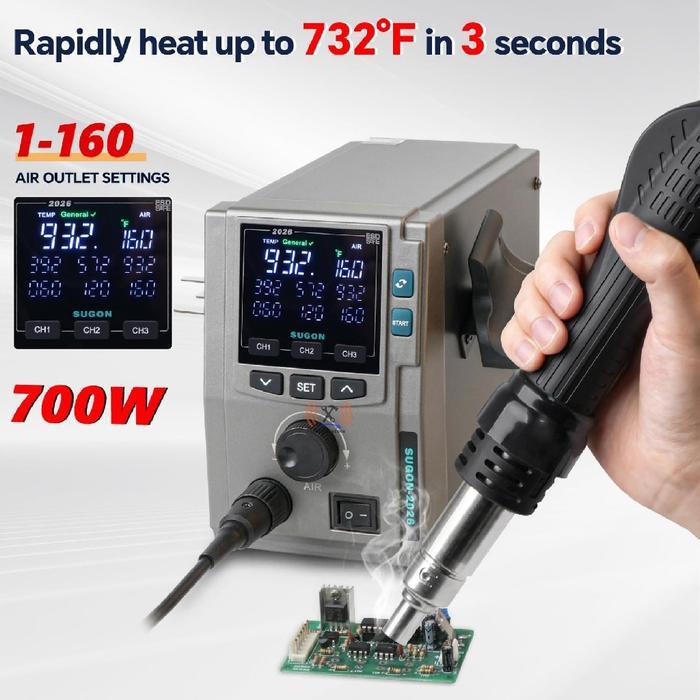 SUGON 2026 700W INTELLIGENT DIGITAL AIR STATION ORIGINAL BLOWER untuk Servis HP BGA & Laptop CPU