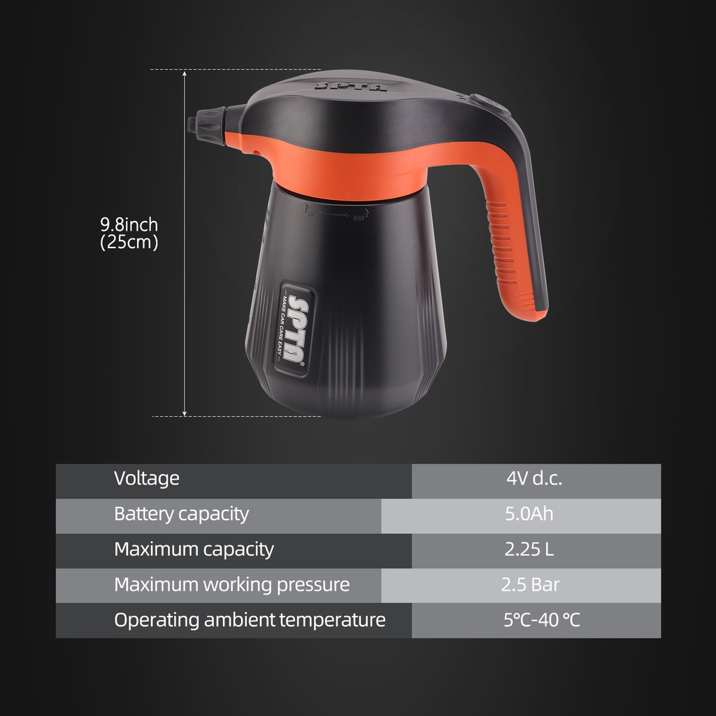 SPTA Cordless Battery Powered Foam Sprayer, 2.25L Electric Car Foam Sprayer, Pump Foam Sprayer for
