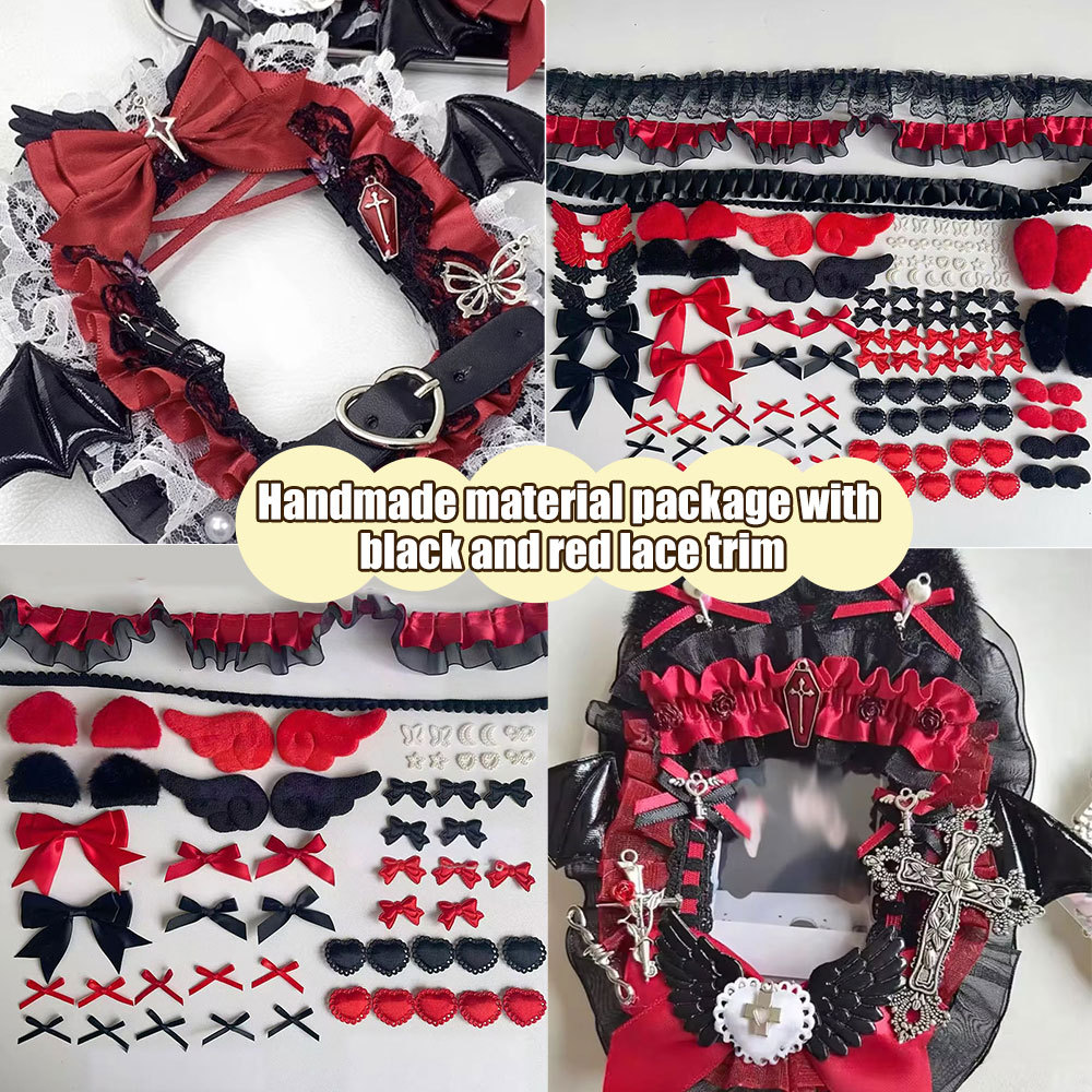 Red Itabag Aessories Set for DIY Bow Ita Bag Deoration Bowknot Heart Ribbon Anime Bags Insert