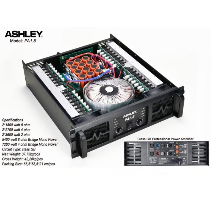 Power Amplifier Ashley PA 1.8 PA1.8 1800 tt 2 Channel Class GB Orinal