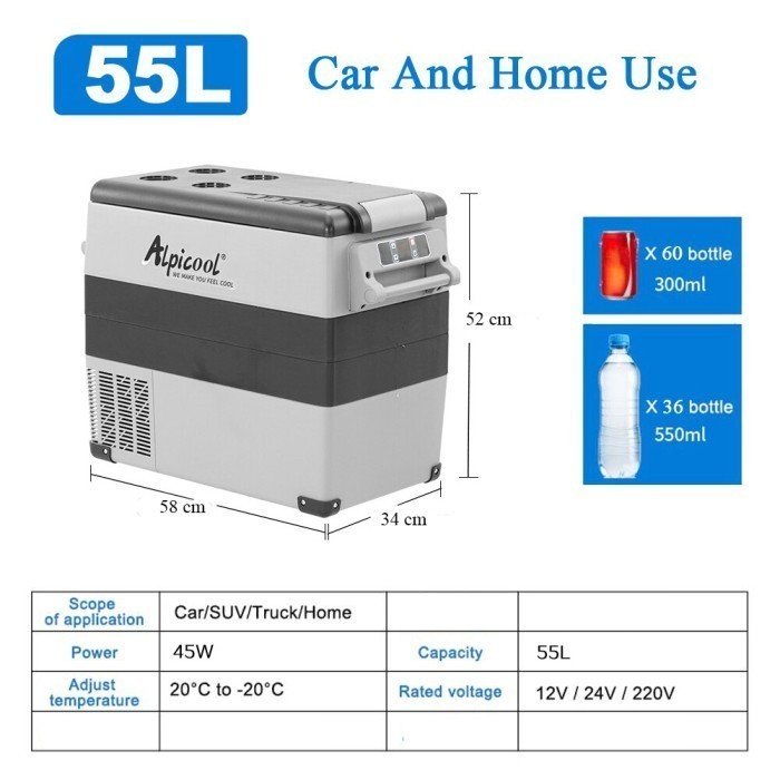 Alpicool Kulkas Portable Mobil Mini Fridge Freezer 55L - CF55 - Kulkas Portable Mini Freezer Mobil M