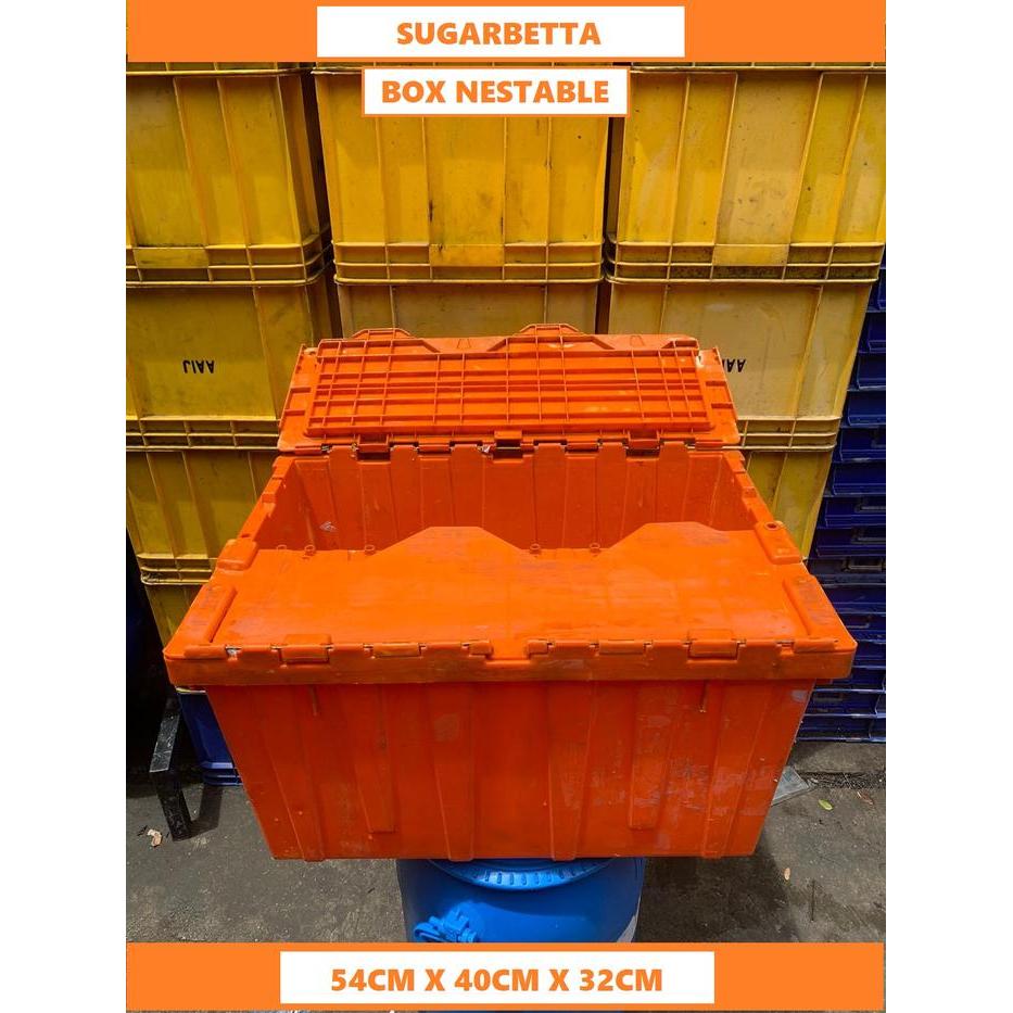 box plastik bekas/nestable box plastik lengkap tutup Kap. (55*33*37)