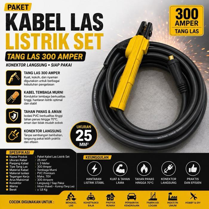 sale kabel las listrik 5 Meter stang las 300 Amper - kabel las - kabel las tembaga campuran - kabel
