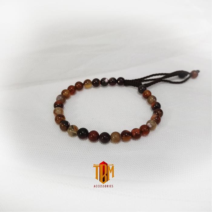 Gelang Batu Natural Dim 6Mm Tali Serut/Elastis Elegan Bracelets - Aksesoris Batu Couple
