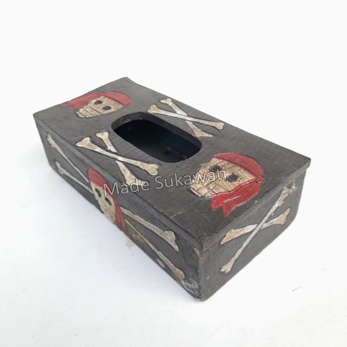 *****] Kotak wadah kayu Tempat kotak tisu tissue Tengkorak lukis tutul kerajinan handmade bali