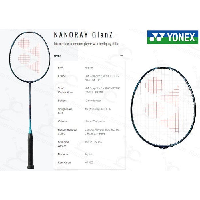 Raket Bulutangkis Yonex Nanoray Glanz 4Ug5 Navy/Turquise Original
