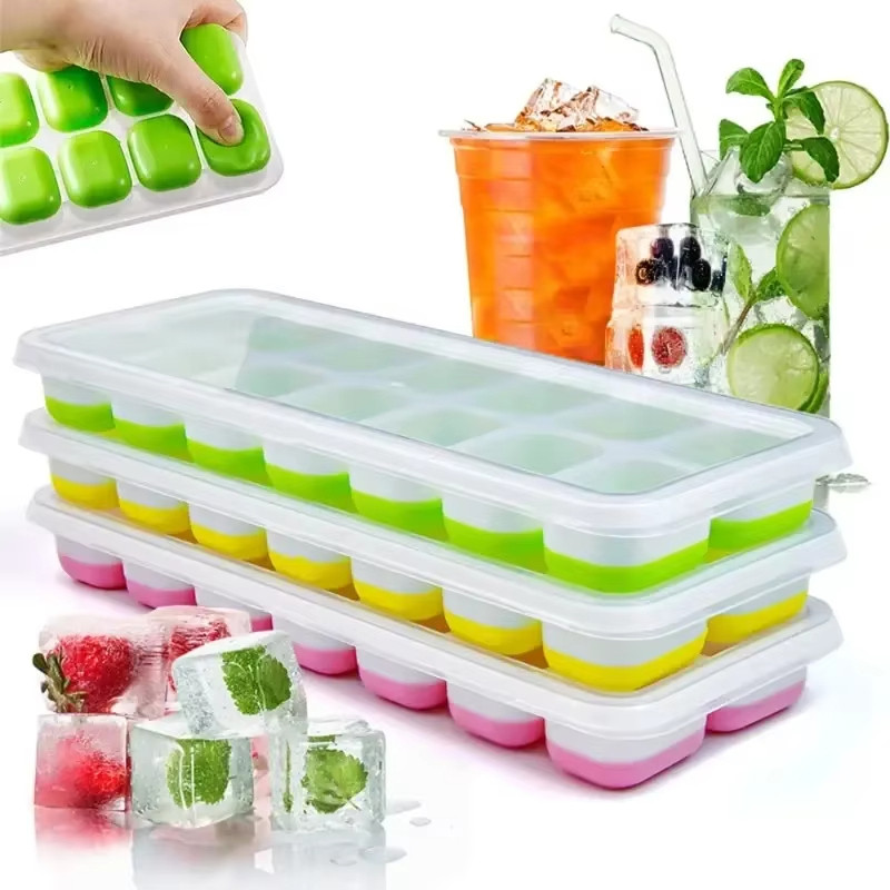 14 Grids Ice Cube Tray Silicone Mold Square Ice Cube Tray Mold Ice Cube Maker Non-toxic Durable Bar