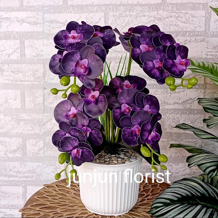 bunga anggrek hias bahan Latex vas plastik