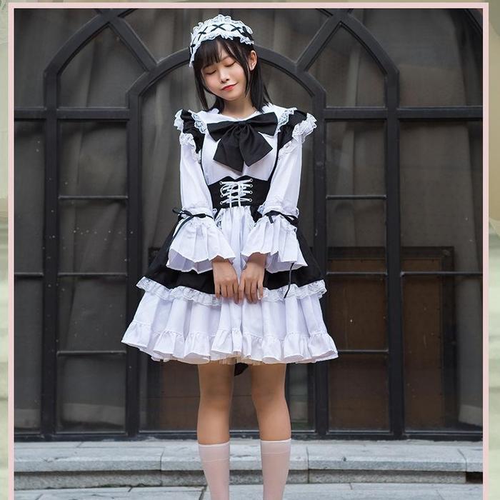 Cc-50 Dress Lolita Cosplay Kostum Gaun Maid Outfit Jepang Renda