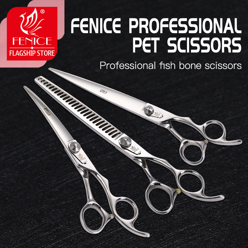 Fenice Professional Dog Grooming Scissors Set 9.5/6.5/8.0 inch Dog Cutting Curved Thinning Shear