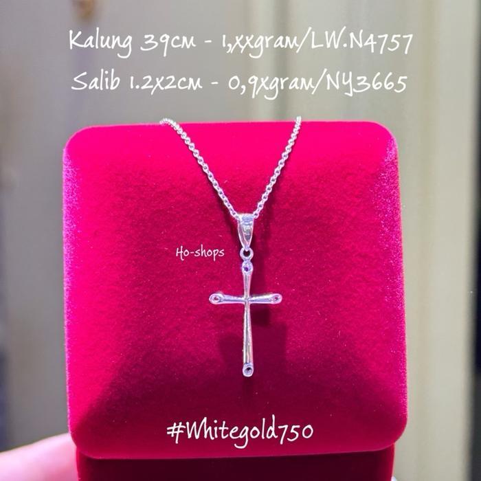DISKON Kalung + Liontin Salib Mas Putih Kadar 750 Asli Emas READY STOCK