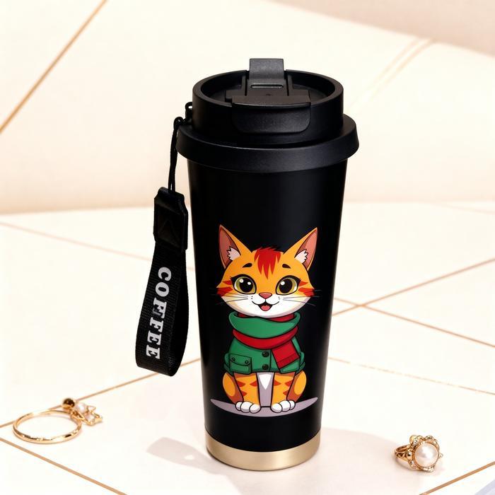 tumbler cangkir termos Kucing Cute 500ml - Desain Kucing Cute + Sedotan & Gantungan LLBZSJ0135 Mug