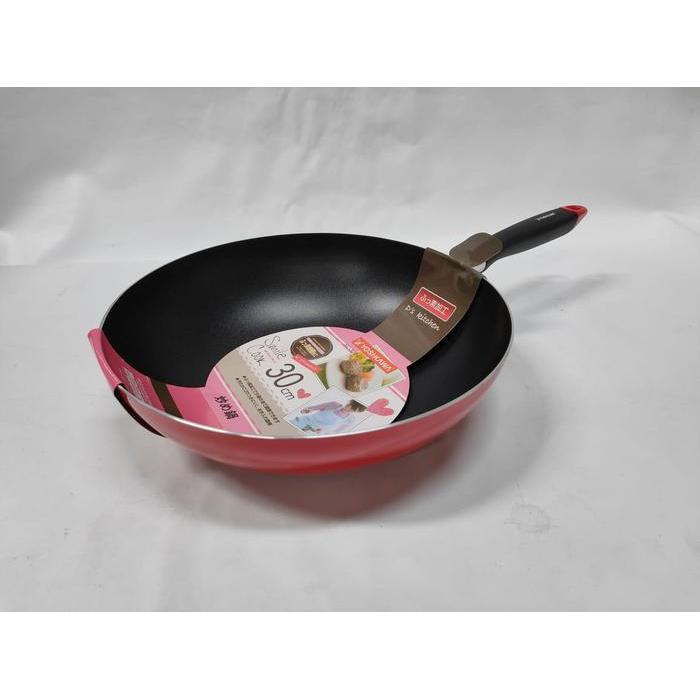 Minowa Yoshikawa Wok Pan Teflon/Wajan Tumis 30Cm Wok Hijau Merah
