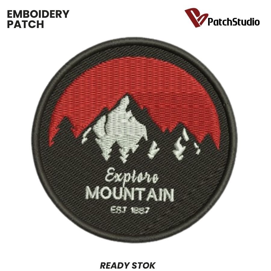 PATCH BORDIR LOGO EXPLORE MOUNTAIN EST 1987 ADVENTURE AKSESORIS EMBLEM EMBROIDERY | STUDIO-261
