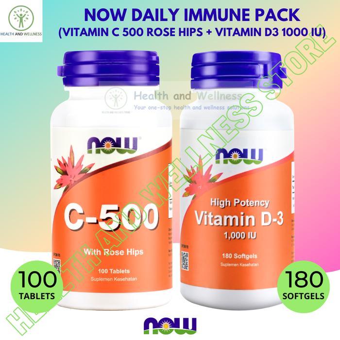 NOW VITAMIN D3 1000 IU 180 SOFTGELS VITAMIN C 500 MG ROSE HIPS TABLETS