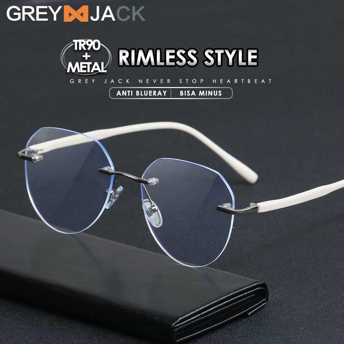 TERLARIS Gray Jack Kacamata Antiradiasi Blueray Rimless Bahan TR+Metal Model Kotak Bisa Minus Pria