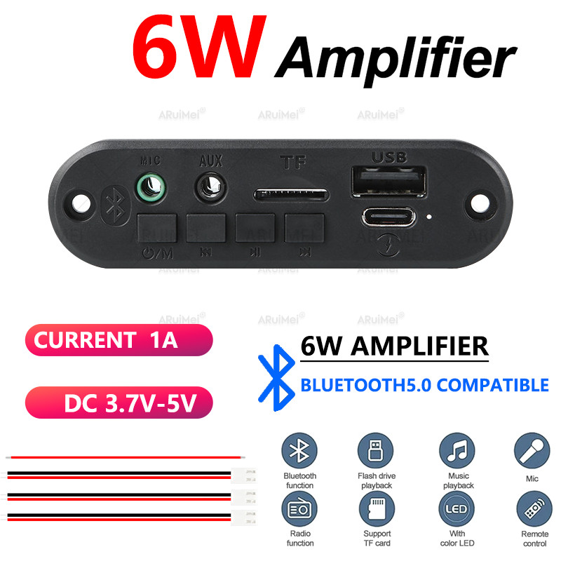 2x3W Bluetooth 5.0 Amplifier Kit with Black Case & Remote DC 8-24V for Car Home FiiO Ampero II