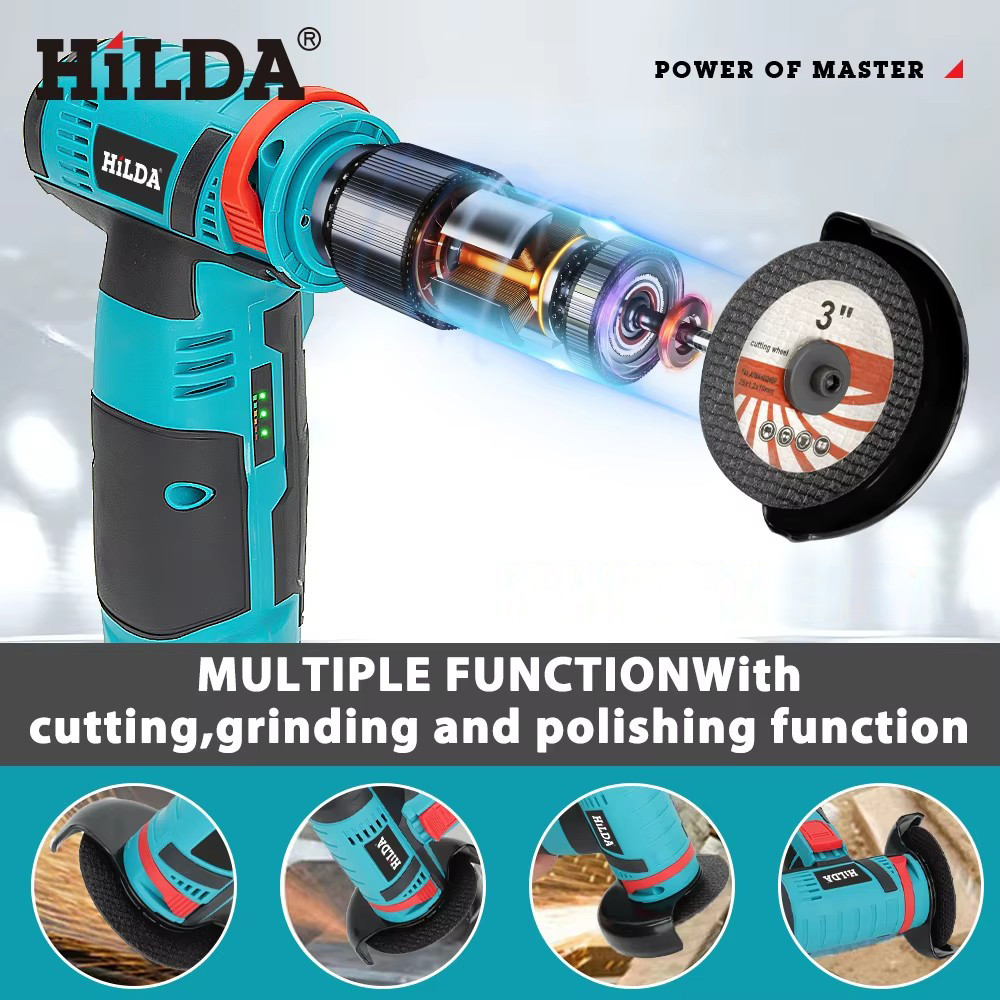 HILDA 12V Miniature Rechargeable Mini Angle Grinder with Battery Cutting Blade Polishing Grinder for