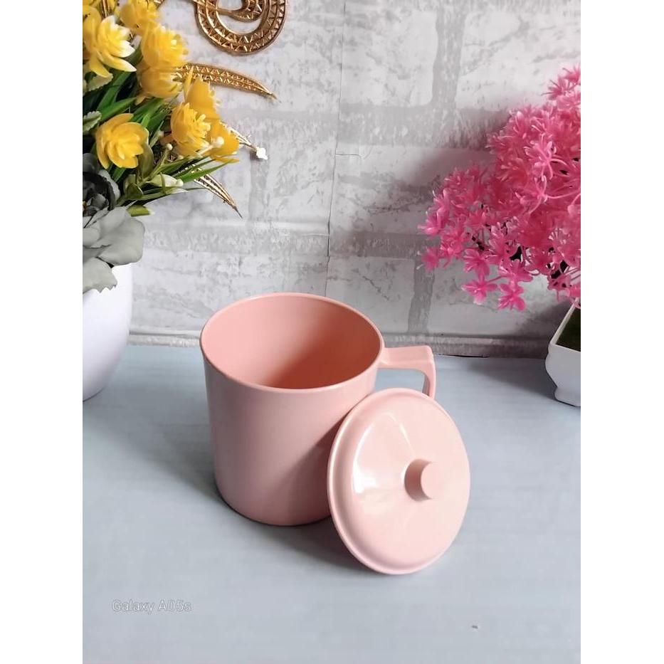 Best Seller 6 Pcs Cangkir Tutup Gelas Mug Gagang Kopi Teh Plastik 350 Ml Warna Semi Melamin Tebal