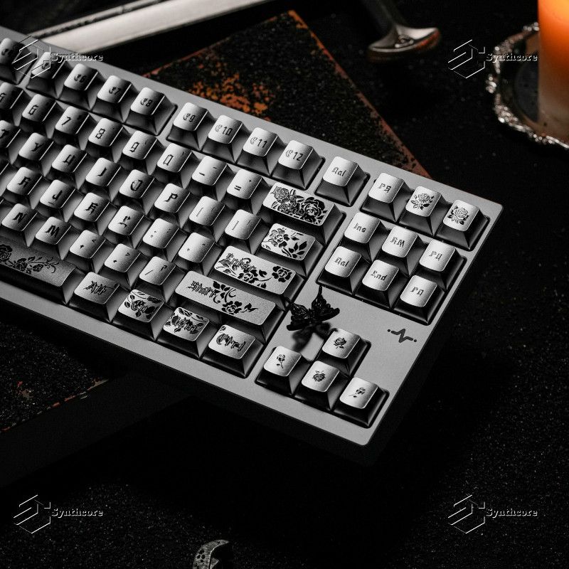 Gothic Rose Keycaps Mechanical Keyboard Keys Cap Hand Painted Ball Cap Metallic Paint Keycaps 61 68