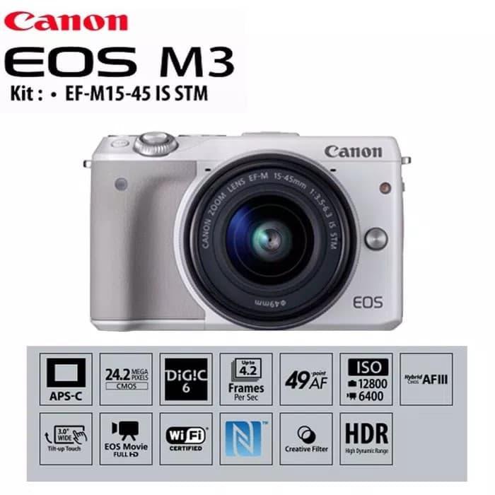 Kamera Canon Eos M3 Kit 15-45 Stm Mirroles Wifi Terbaru 