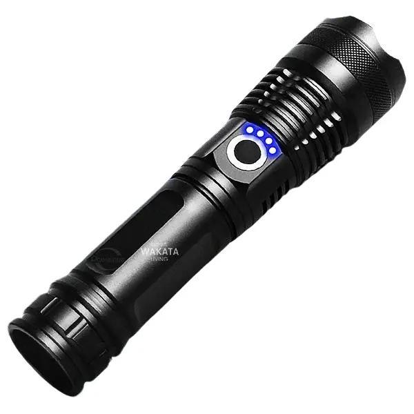 Senter Terang Senter Led Super Terang Mini Rechargeable Black 30W Baterai Charger Usb Senter Led