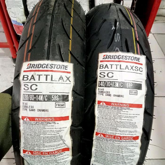 PAKETAN BAN LUAR BRIDGESTONE BATTLAX SC UKURAN 120/80-14 DAN 140/70-13 TUBELESS ADV 150/160
