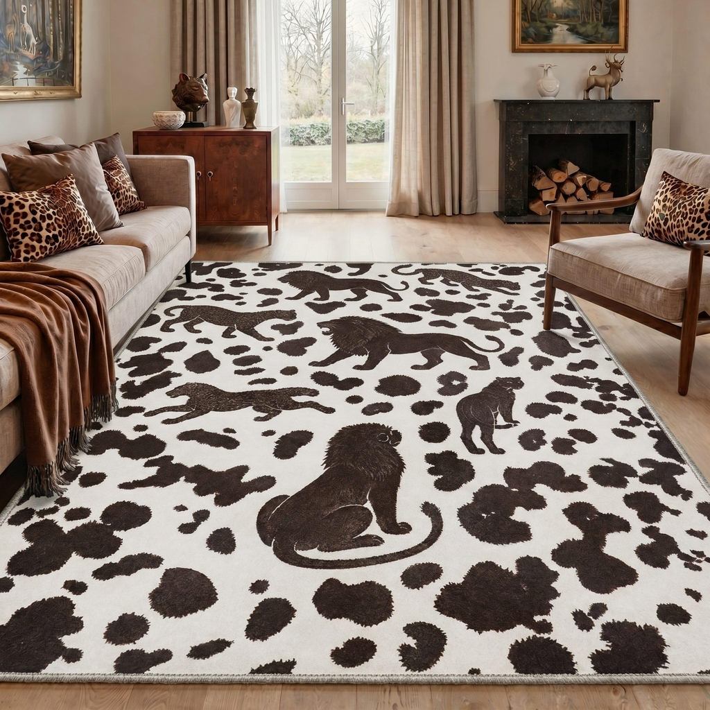 Karpet Pelari Motif Macan Tutul Karpet Pola Siluet Singa Alas Lantai Anti Selip untuk Ruang Tamu Kam