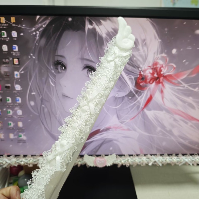 Cute Angel Wing Lace Keyboard Ribbon Bow Pearl Decor Strap Universal Mechanical Keyboard Front Edge