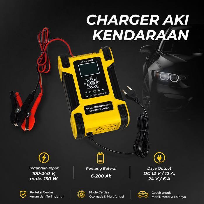 Foxsur Smart Charger Aki 12V 24V 12A