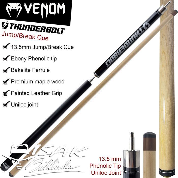 Venom Thunderbolt Jump Break Cue Black 13.5Mm Stick Loncat Billiard