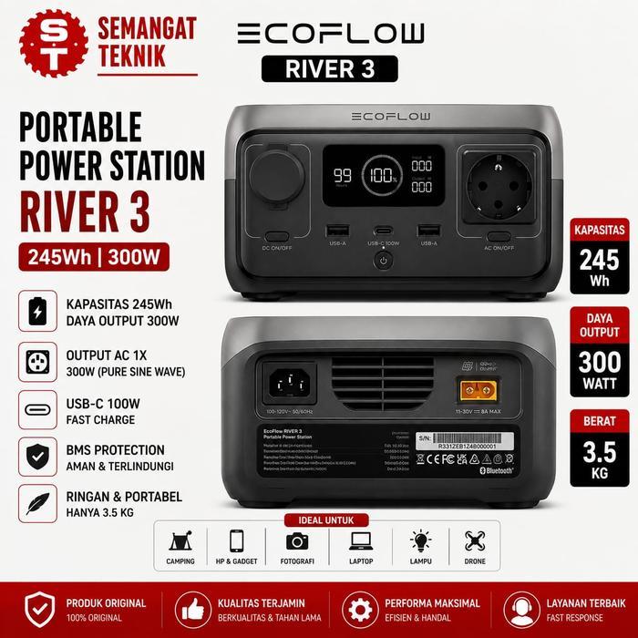 ECOFLOW RIVER 3 CHARGING PORTABLE POWER STATION TENAGA SURYA 300W 245Wh RIVER3 RIVER 3 ECOFLOW UPS