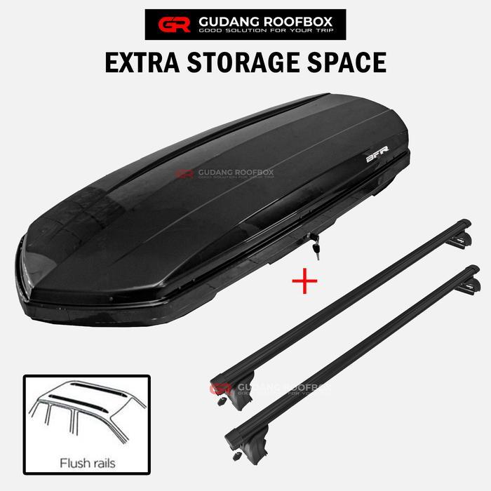 Paket Roof Box Roofbox dan Crossbar Crossbar Mobil Fortuner Pajero Terios Rush - 700L HITAM, HITAM