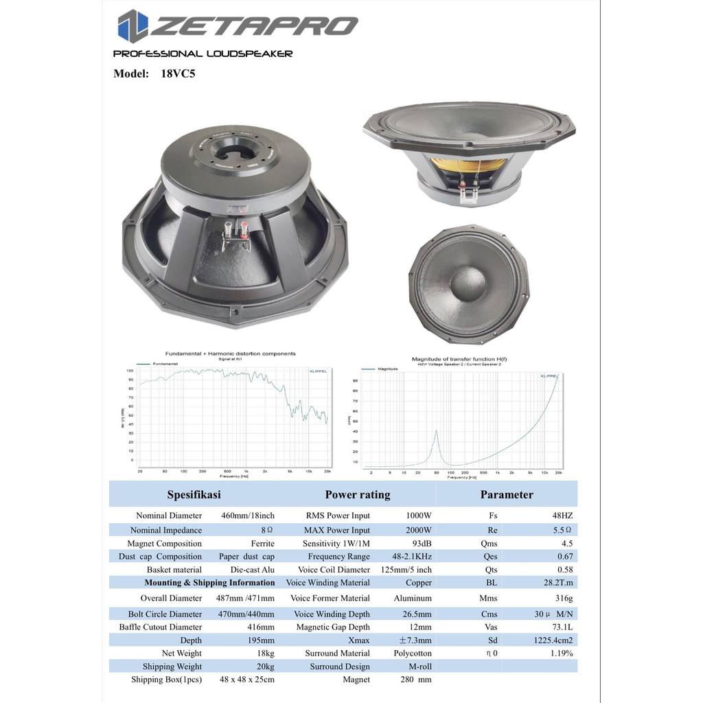 speaker komponen zetapro 18vc5 woofer zetapro 18vc5 salon 18in 2000w