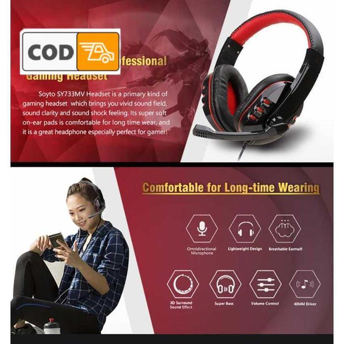 Sale Headset Headphone Gaming Dengan Mic Keren Kedap Suara Jernih Kabel Lentur Awet
