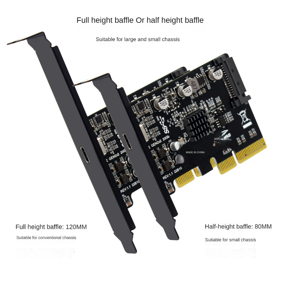 PCIE TO TYPE-C Expansion Card 20Gbps USB 3.2 Gen 2x2 Type C To PCI-e Adapter Converter Controller