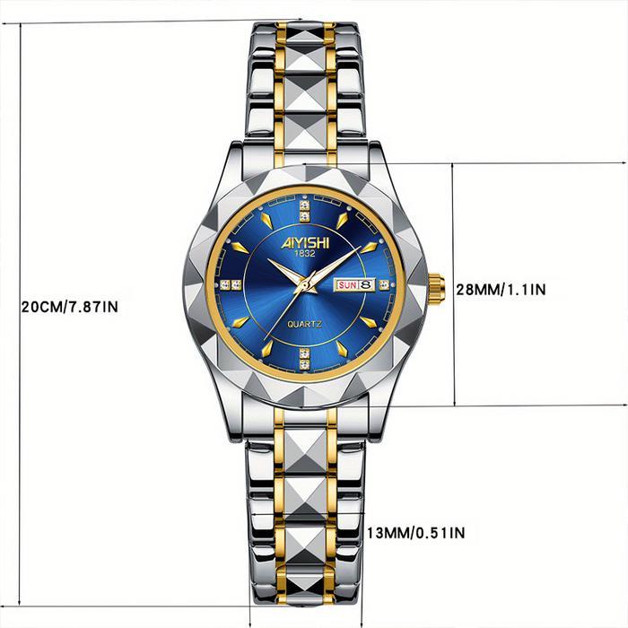 AIYISHI WOMEN'S AUTOMATIC QUARTZ ALLOY WATCH, 30M WATER-RESISTANT, LUMINOUS, DUAL CALENDAR DISPLAY,