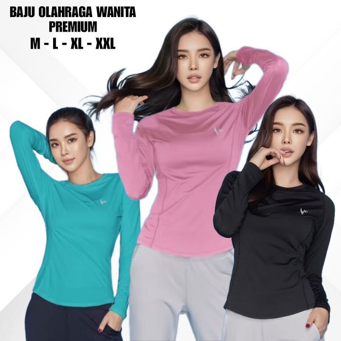 sipo- Baju Olahraga Wanita Lengan Panjang Dewasa Baju Running Wanita Dryfit