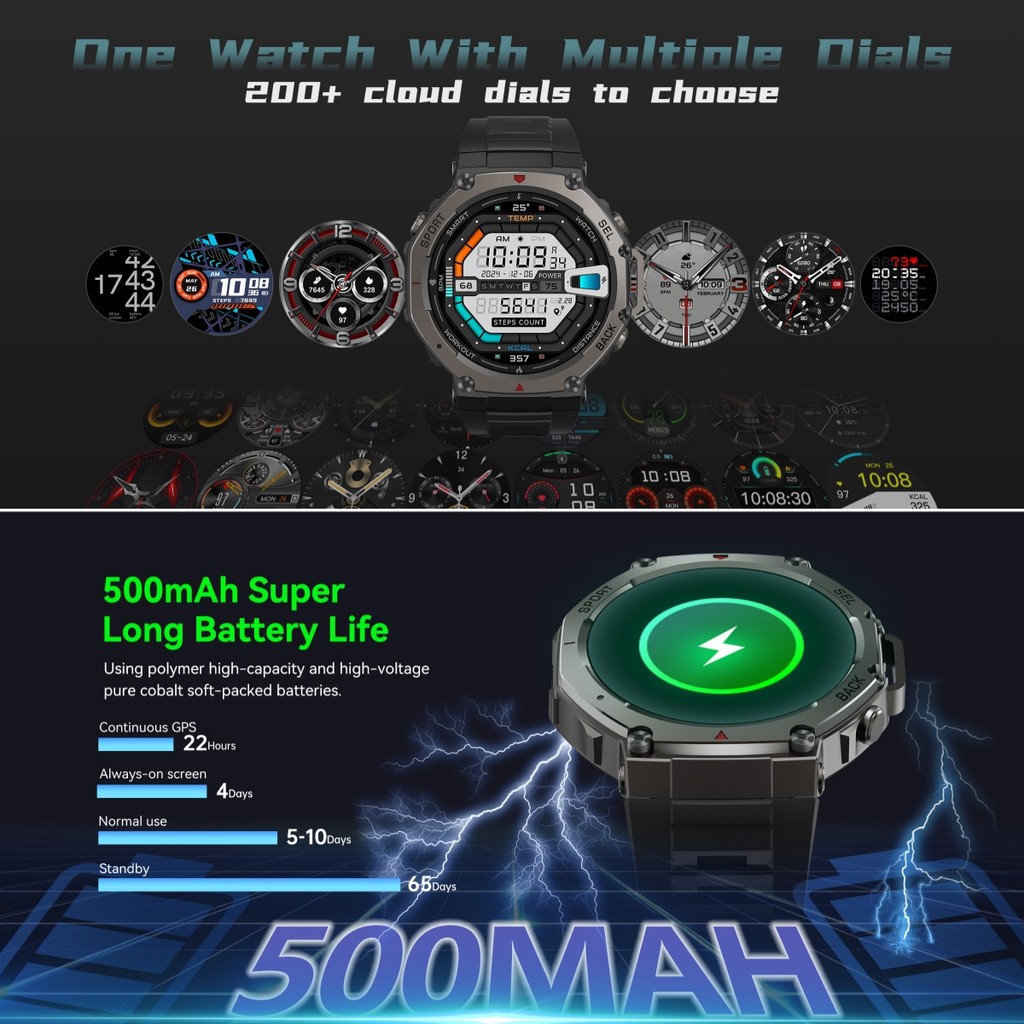 Tactical GPS Smart Watch 2025 VWAR T-Rex3 Compass Altimeter Military Smartwatch Men 50m Waterproof