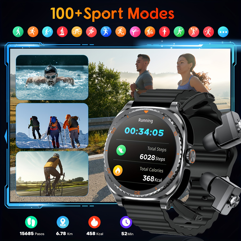 TWS 2in 1 Smart Watch with Headphones Sports Watch Bluetooth Headset Call Watch Men Health Monitor